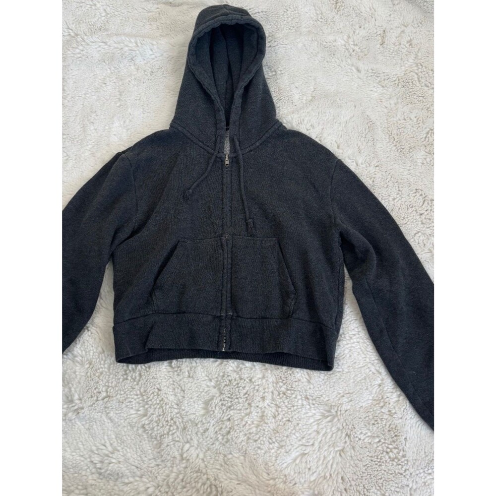 Brandy Melville Charcoal Gray Full-Zip Crop Hoodie | Cozy Essential